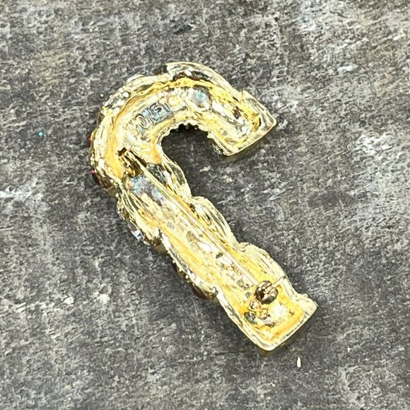 Vintage Signed Monet Sparkling Rhinestone Candy Cane Christmas Brooch Pin - Picture 8 of 10